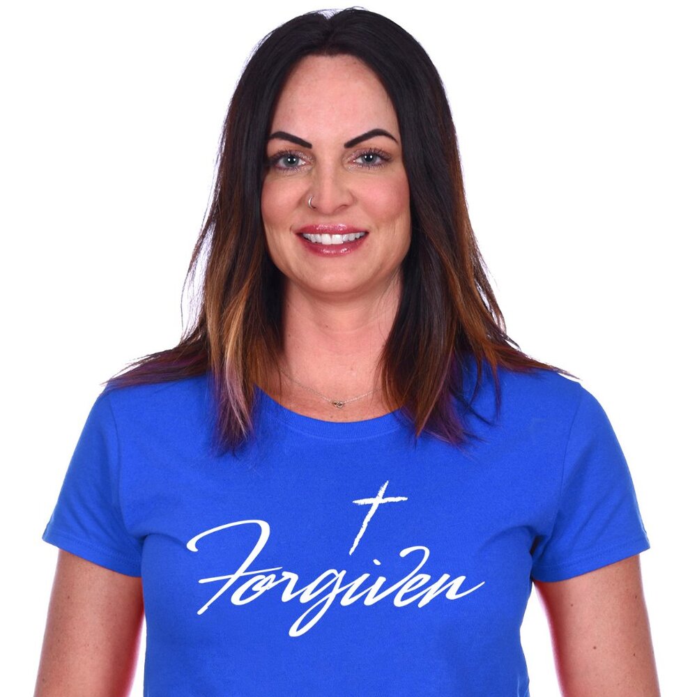 JH Design Women's Religious Christian Forgiven Royal Blue T-Shirt